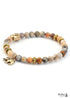 Boho Bracelet, Stretchy Bracelet, Blue and Brown Elephant Tibetan
